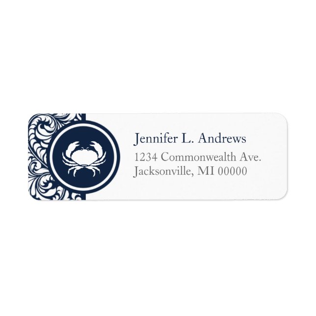 Crab Theme Navy Blue White Damask Beach Weddings (Front)