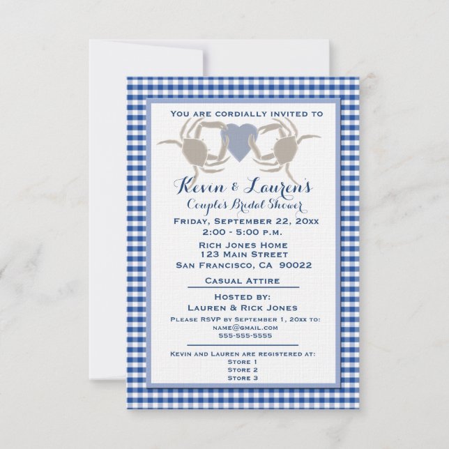 Crab Theme with Blue Gingham Invitation (Front)