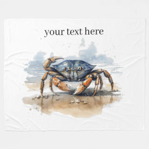 crab walking on the beach, customisable  fleece blanket