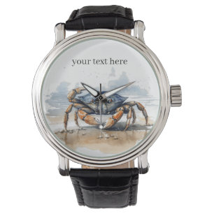 crab walking on the beach, customisable  watch