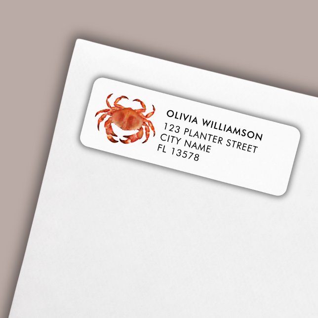 Crab Watercolor Illustration (Brown crab coastal crustacean return address label)
