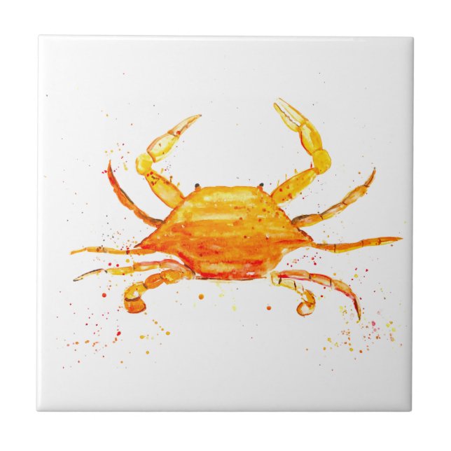 Crab Watercolor Orange Animal Nautical Ocean   Tile (Front)