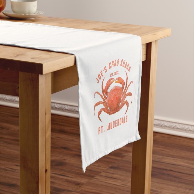 Crab Watercolors Illustration Custom Text Short Table Runner (In Situ)