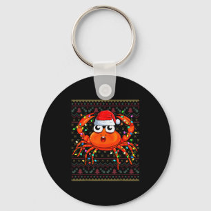 Crab Wearing Xmas Lights Santa Hat Crab Christmas  Key Ring