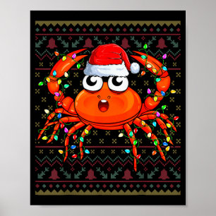 Crab Wearing Xmas Lights Santa Hat Crab Christmas Poster