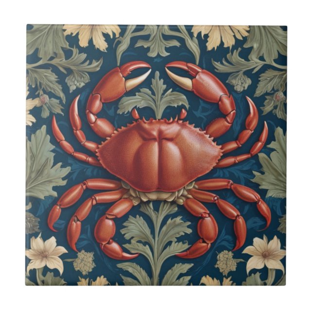 Crab William Morris style Sea Ocean Marine Animal Tile (Front)