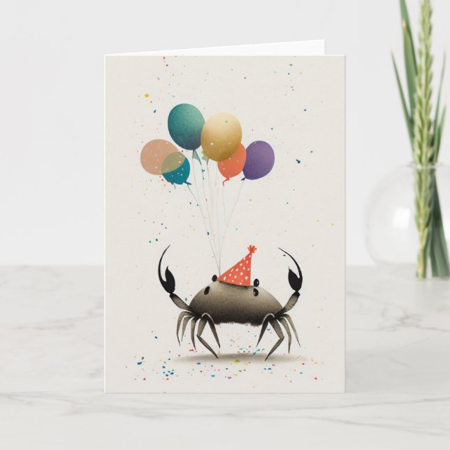 Crab with Colourful Balloons Folded Greeting Card (Front)