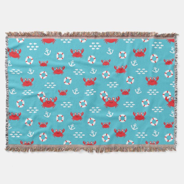 Crab with Lifebuoy Throw Blanket (Front)