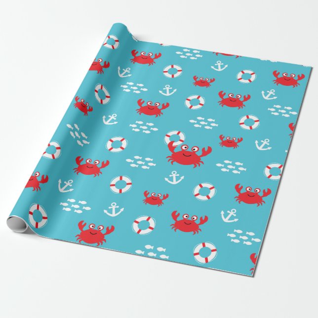 Crab with Lifebuoy Wrapping Paper (Unrolled)