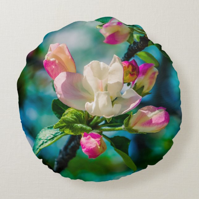 Crabapple flower and buds round cushion (Back)
