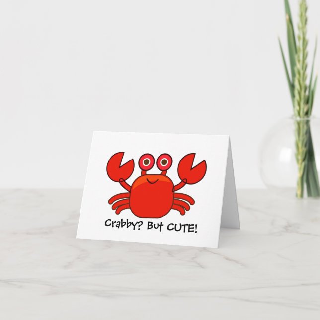 Crabby? But Cute!/Cartoon Red Crab Birthday Card (Front)