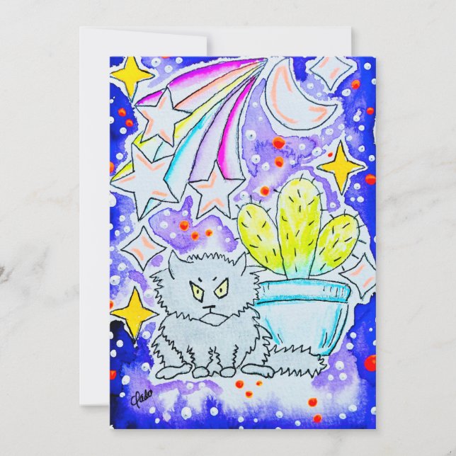 Crabby Cat & Cactus Invitation (Front)
