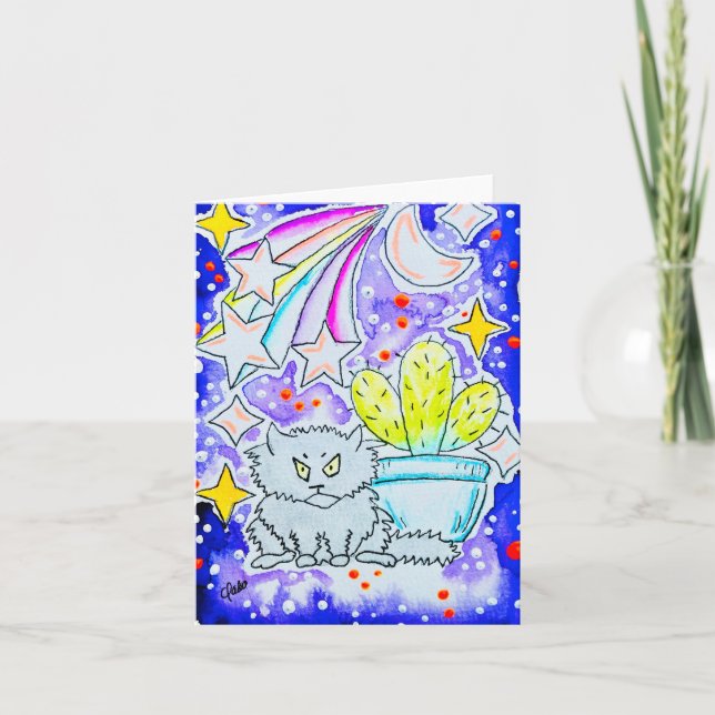 Crabby Cat & Cactus Note Card (Front)