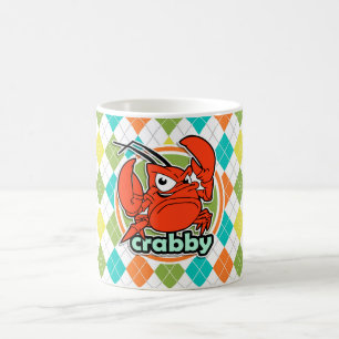 Crabby; Colourful Argyle Pattern Coffee Mug