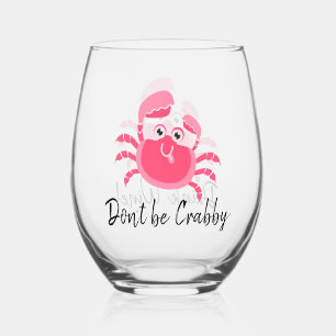 Crabby Crab Design Stemless Wine Glass