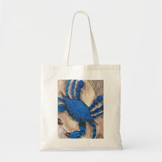 "Crabby Day" Blue Crab Budget Tote Bag (Front)