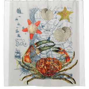 crabby map starfish shower curtain