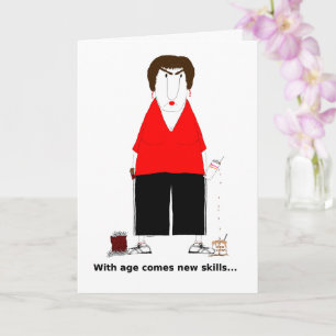 Crabby Senior Woman with Coffee and Chocolate  Card