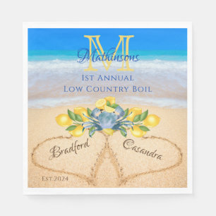 Crabs and Lemon Wedding Hearts in Sand  Napkin
