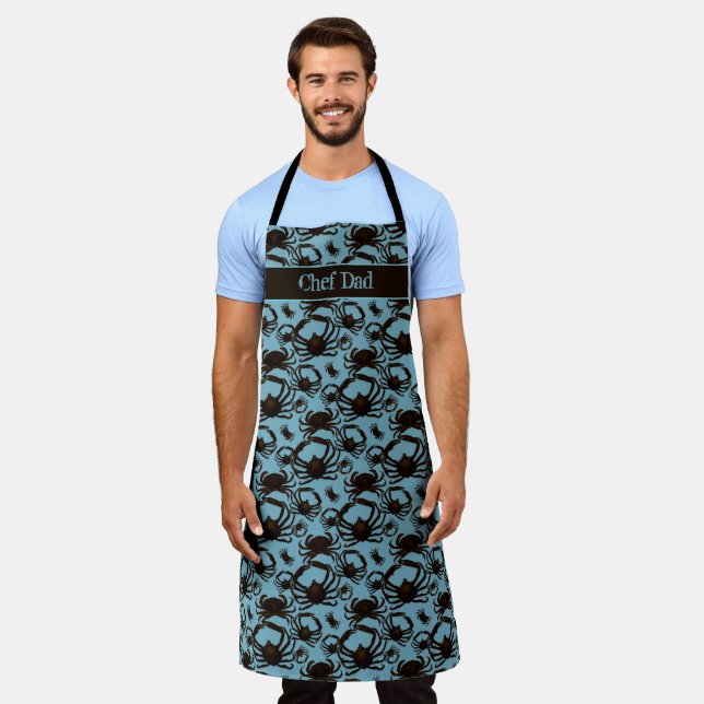 Crabs Blue Pattern Seafood Personalised  Apron (Worn)