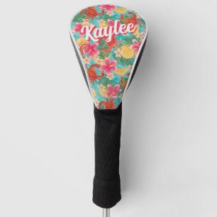 Crabs Lemons Hibiscus Hand-Drawn Tropical Pattern Golf Head Cover