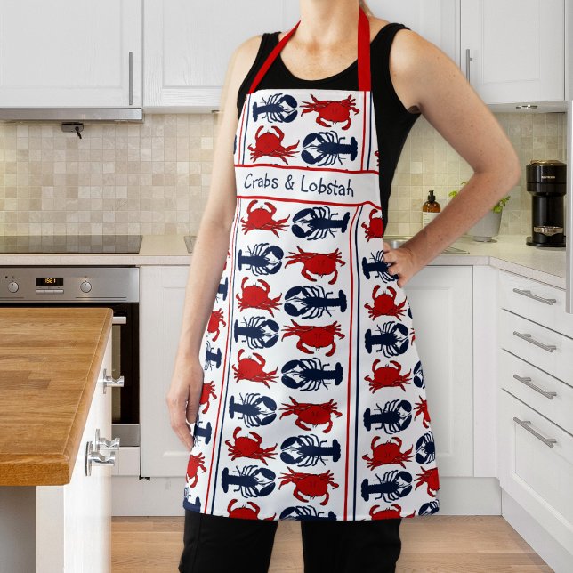 Crabs Lobster Red White Blue Seafood  Apron (Creator Uploaded)