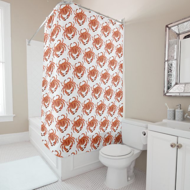 Crabs Seaside Pattern Shower Curtain (In Situ)