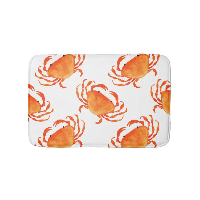Crabs Watercolor: White Background Pattern Bath Mat (Front)