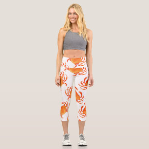 Crabs Watercolor: White Background Pattern Capri Leggings