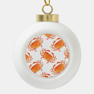 Crabs Watercolor: White Background Pattern Ceramic Ball Christmas Ornament