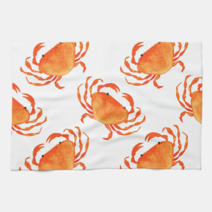 Crabs Watercolor: White Background Pattern Tea Towel