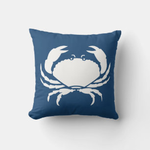 CRABS WHITE on blue pillow