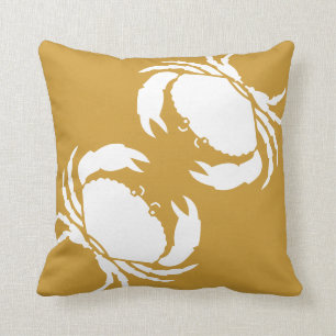 CRABS WHITE on brown pillow