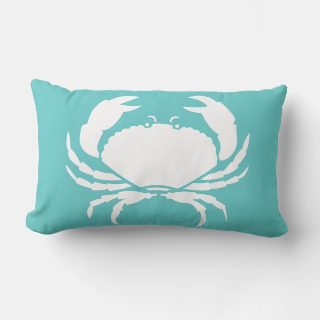 CRABS WHITE on teal blue pillow (Front)