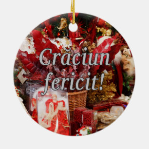 Crăciun fericit! Merry Christmas in Romanian wf Ceramic Tree Decoration