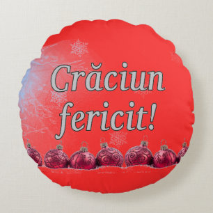 Crăciun fericit! Merry Christmas in Romanian wf Round Cushion