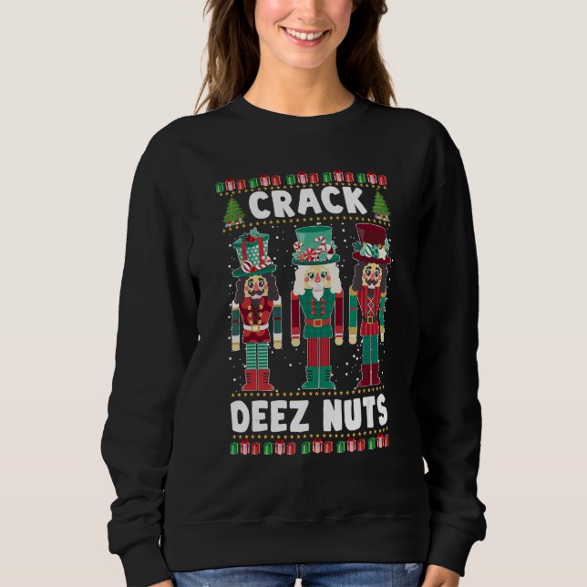 Crack Deez Nuts Funny Ugly Christmas Sweater Famil (Front)