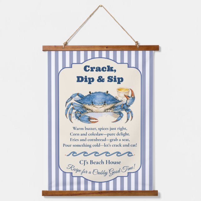 Crack Dip Sip Coastal Crab Kitchen Hanging Tapestry (Front)