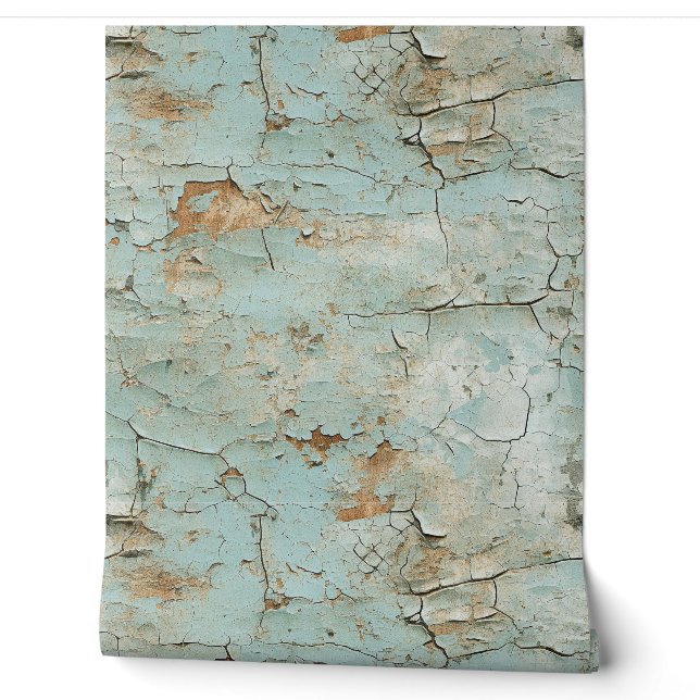 Cracked Aqua Rust Stucco Texture Wallpaper (Unrolling)