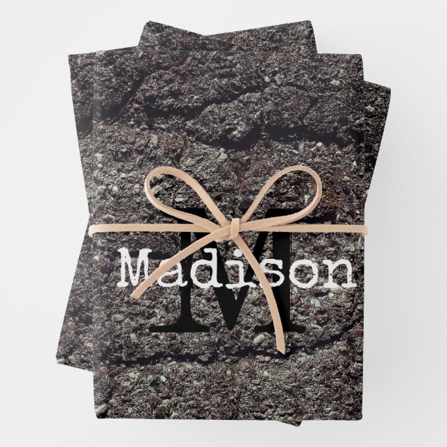 Cracked asphalt road grey lines Monogram Wrapping Paper Sheet (In situ)