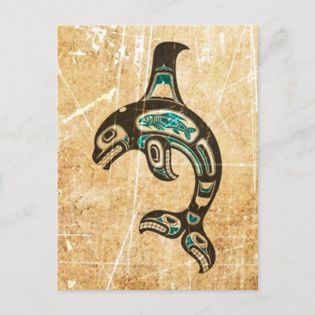 Cracked Blue and Black Haida Spirit Killer Whale Postcard (Front)