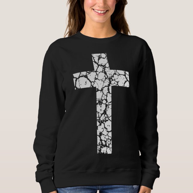 Cracked Christian Cross  Jesus Loves You  Religiou Sweatshirt (Front)