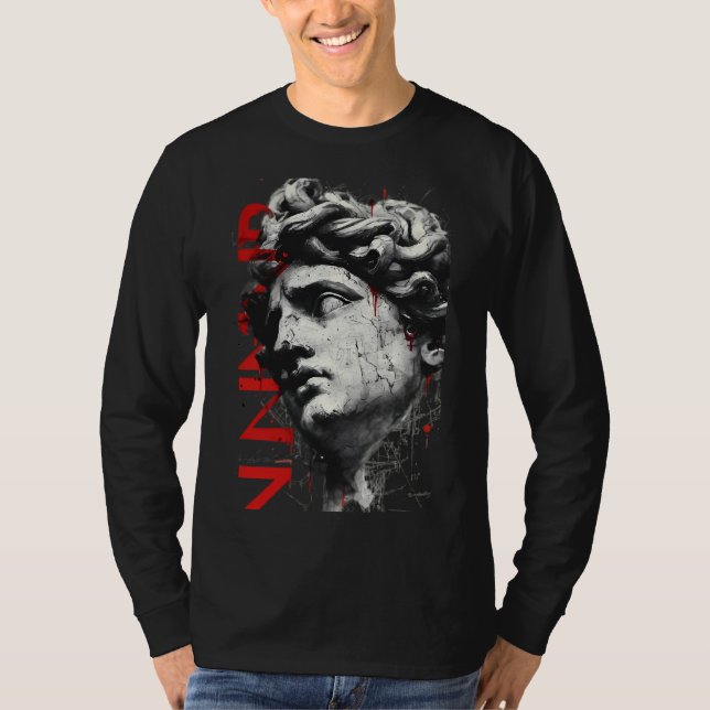 Cracked Classical Bust Trash Polka Art Long Sleeve T-Shirt (Front)