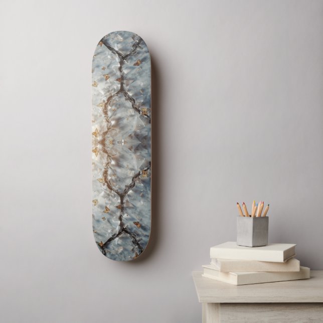 Cracked Crystal Marble Rock Wall  with Colourful Skateboard (Wall Art)