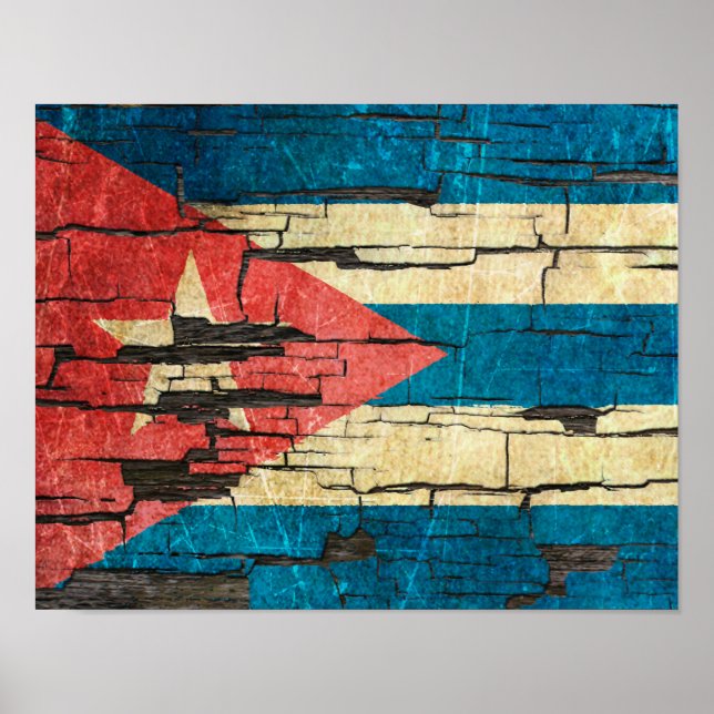 Cracked Cuban Flag Peeling Paint Effect Poster (Front)