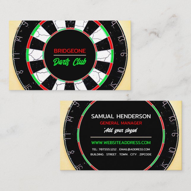 Cracked Dartboard Design, Darts Club Business Card (Front/Back)