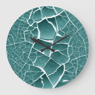 Cracked Dried Mud  - Teal Green Coloured Large Clock