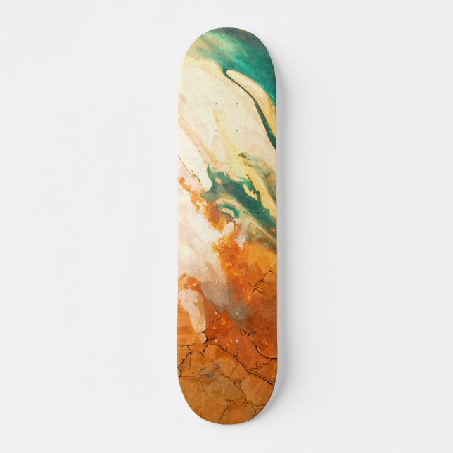 Cracked Earth Teal Orange Abstract Skateboard (Front)