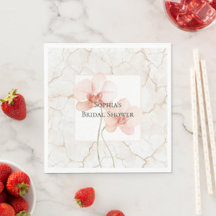 Cracked Ivory Tropical Orchid Floral Bridal Shower Napkin
