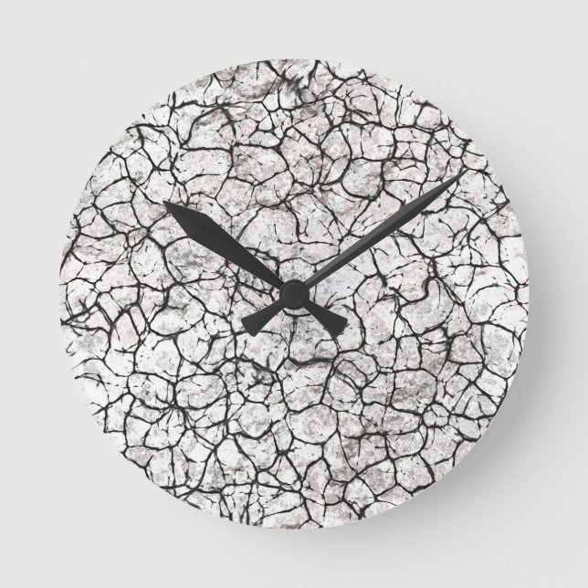 Cracked Marble Digital Pattern Round Clock (Front)